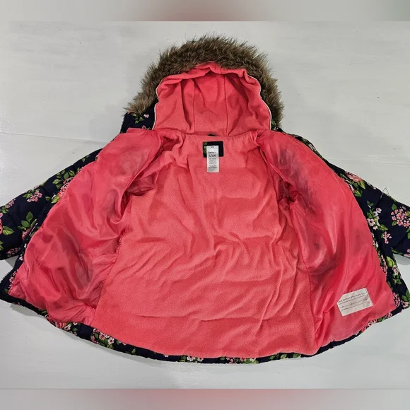 Carter's Blue And Pink Floral Puffer Jacket Girls Size Large 6X - Picture 10 of 13